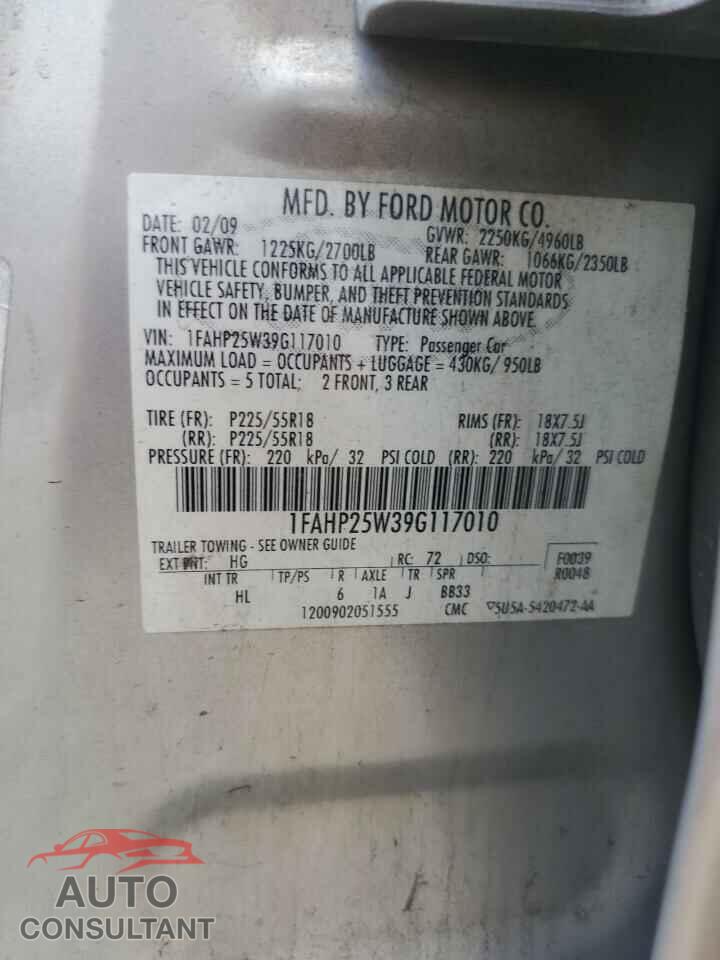 FORD TAURUS 2009 - 1FAHP25W39G117010