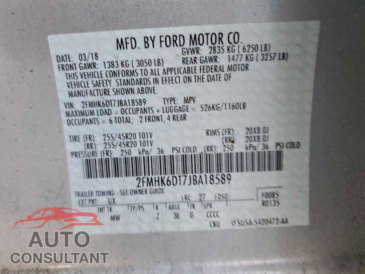 FORD FLEX 2018 - 2FMHK6DT7JBA18589