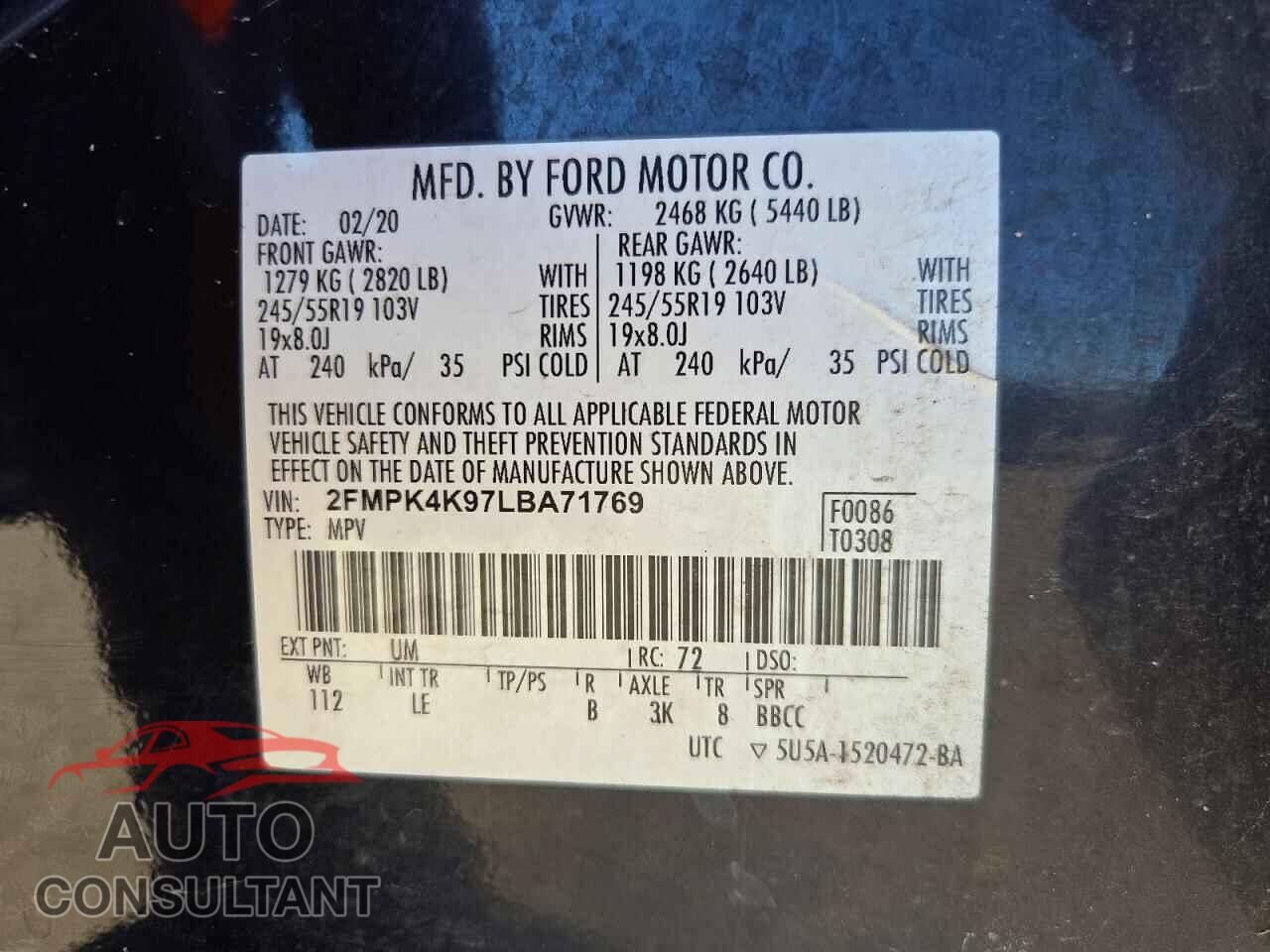 FORD EDGE 2020 - 2FMPK4K97LBA71769