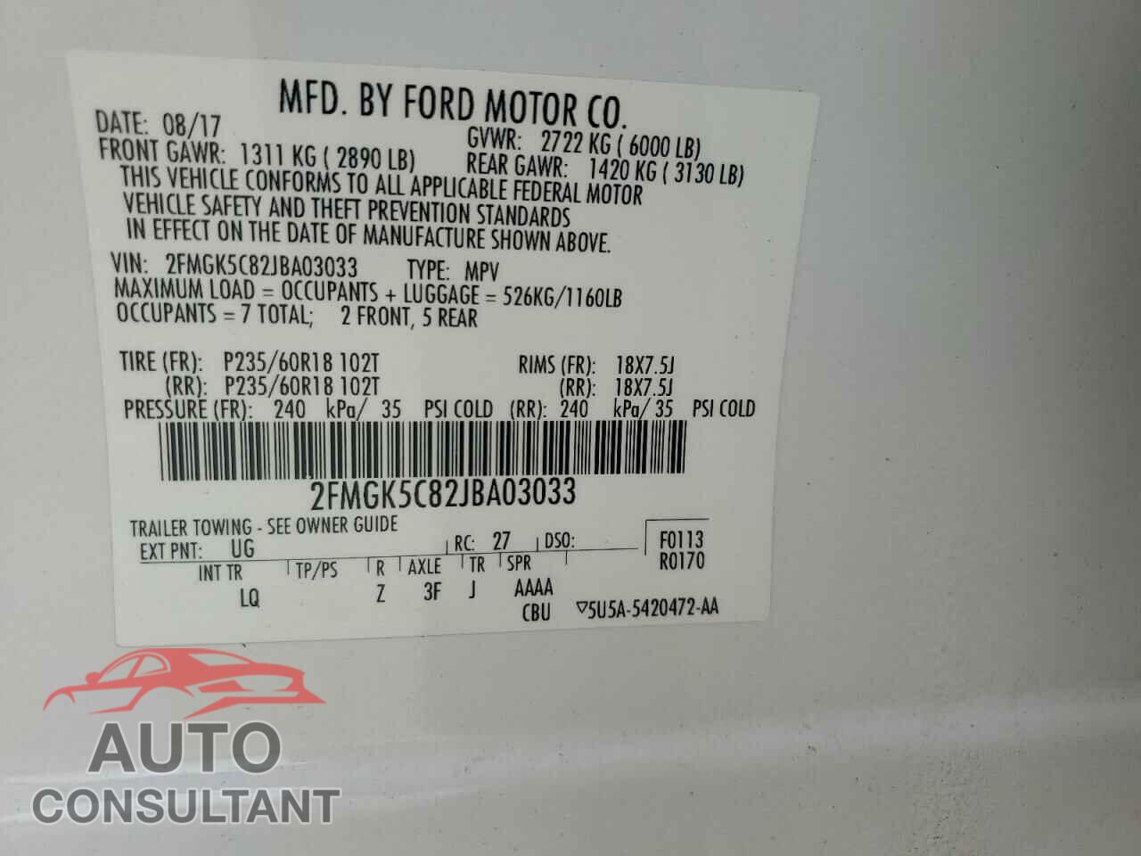FORD FLEX 2018 - 2FMGK5C82JBA03033