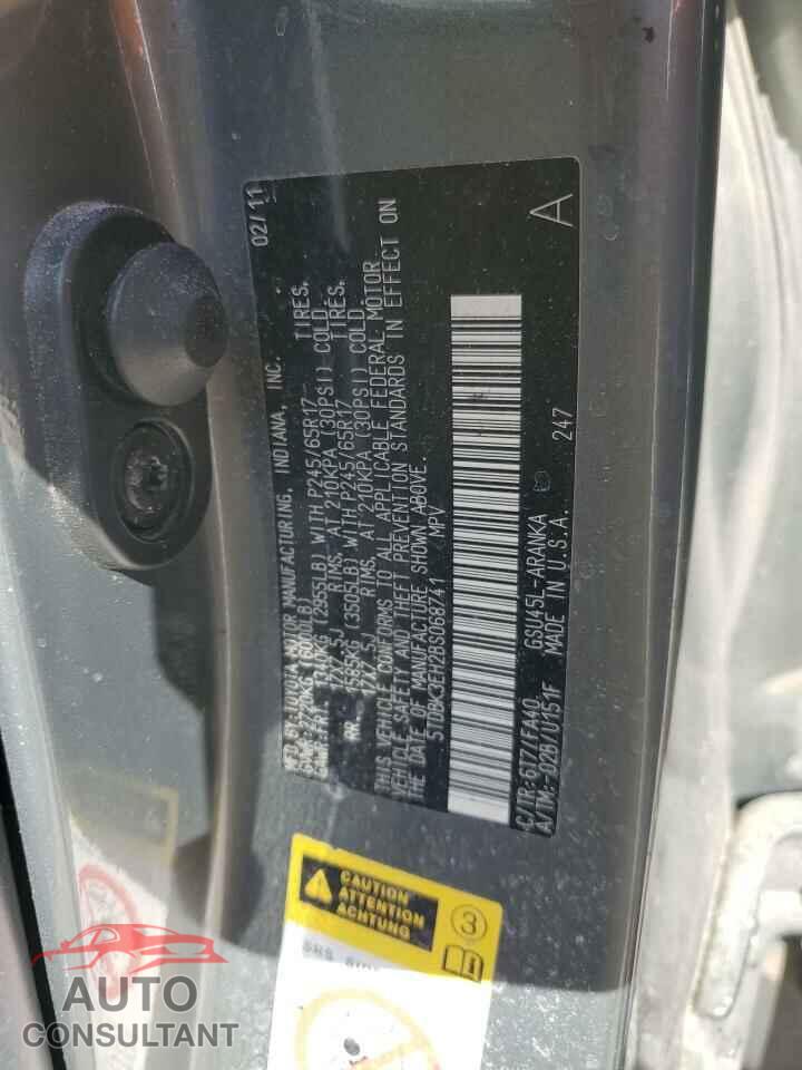 TOYOTA HIGHLANDER 2011 - 5TDBK3EH2BS068741