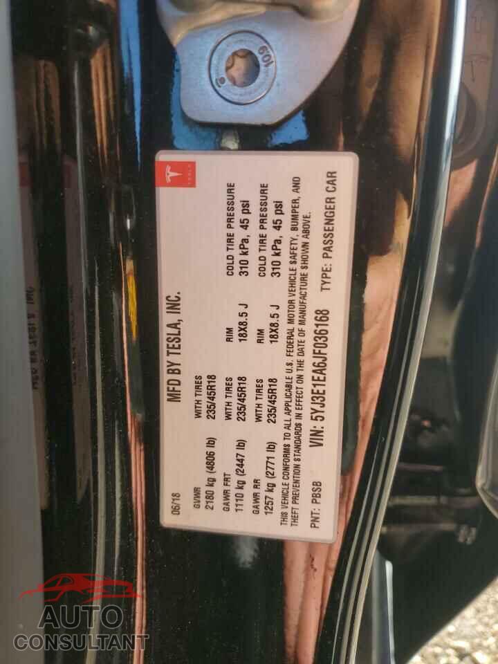 TESLA MODEL 3 2018 - 5YJ3E1EA6JF036168