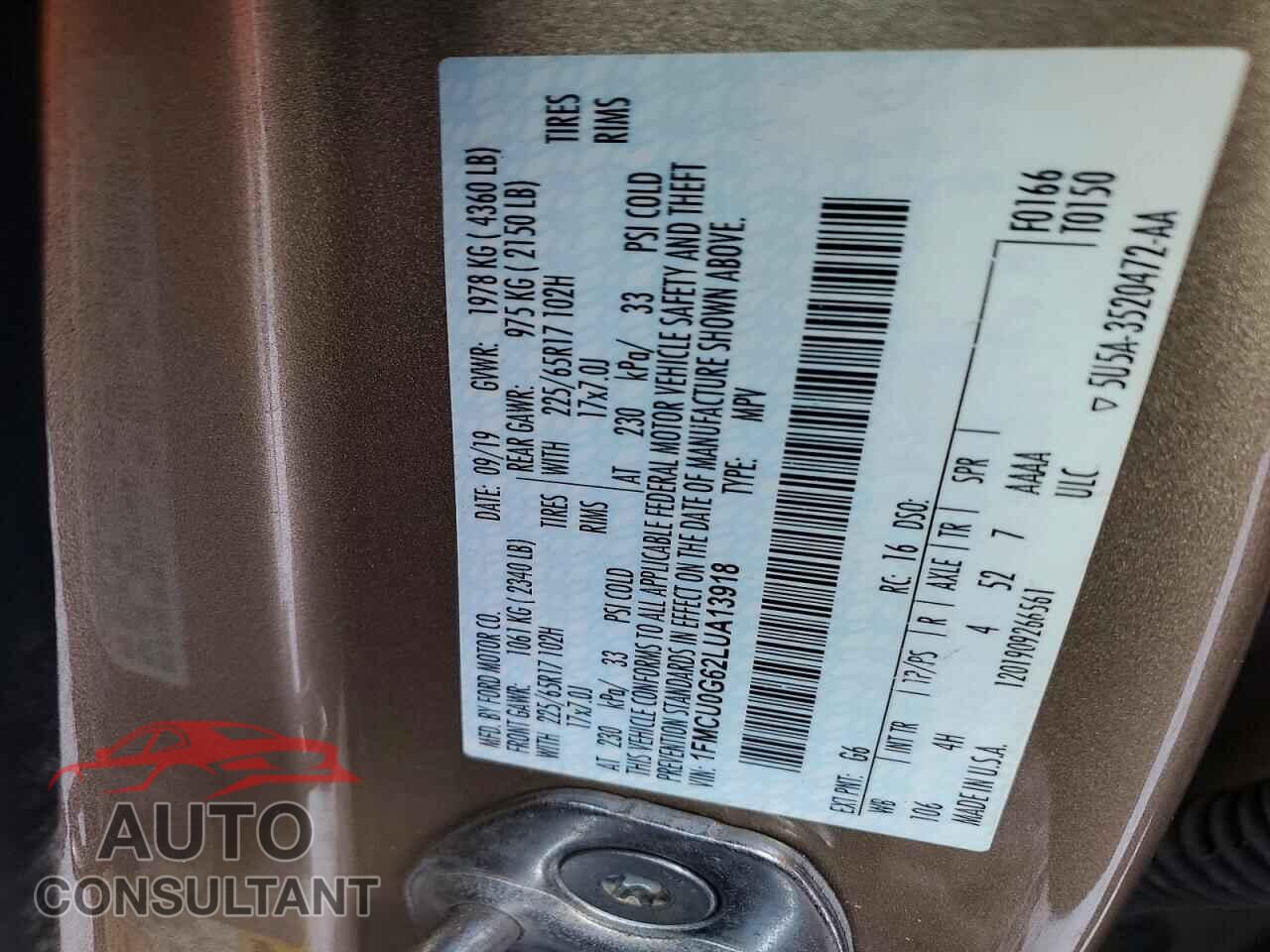 FORD ESCAPE 2020 - 1FMCU0G62LUA13918