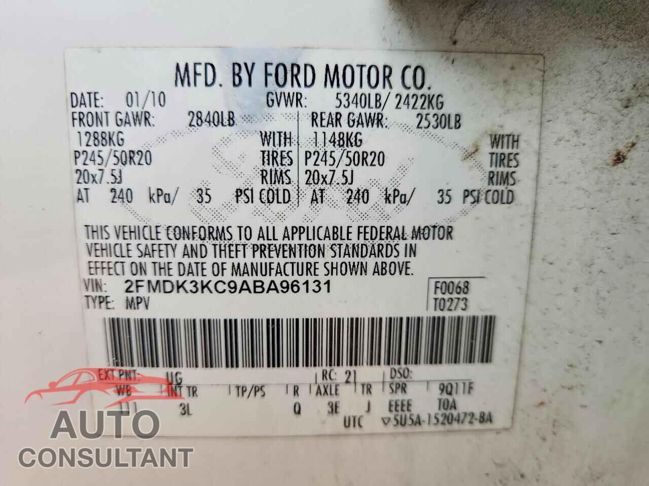 FORD EDGE 2010 - 2FMDK3KC9ABA96131