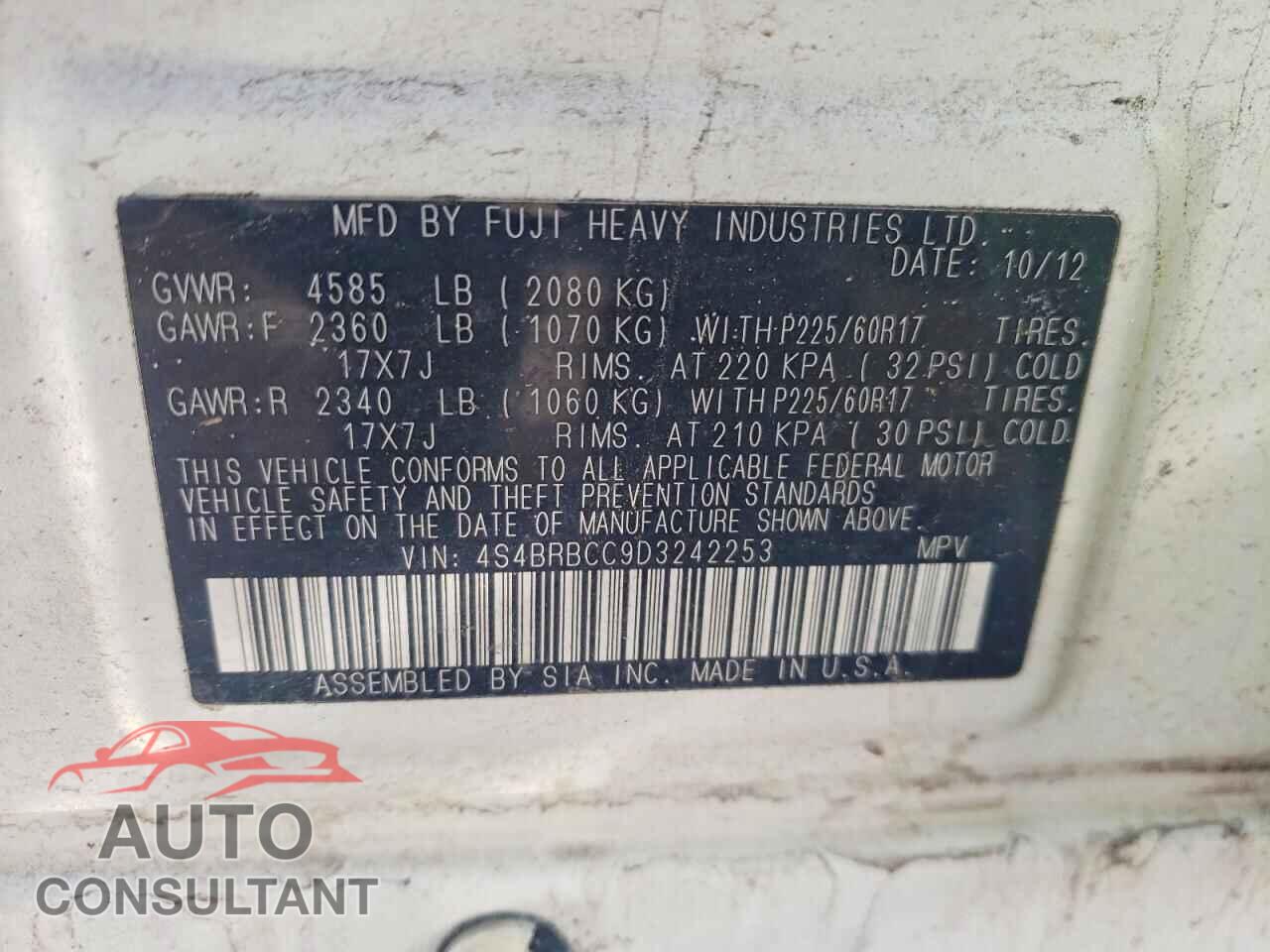 SUBARU OUTBACK 2013 - 4S4BRBCC9D3242253