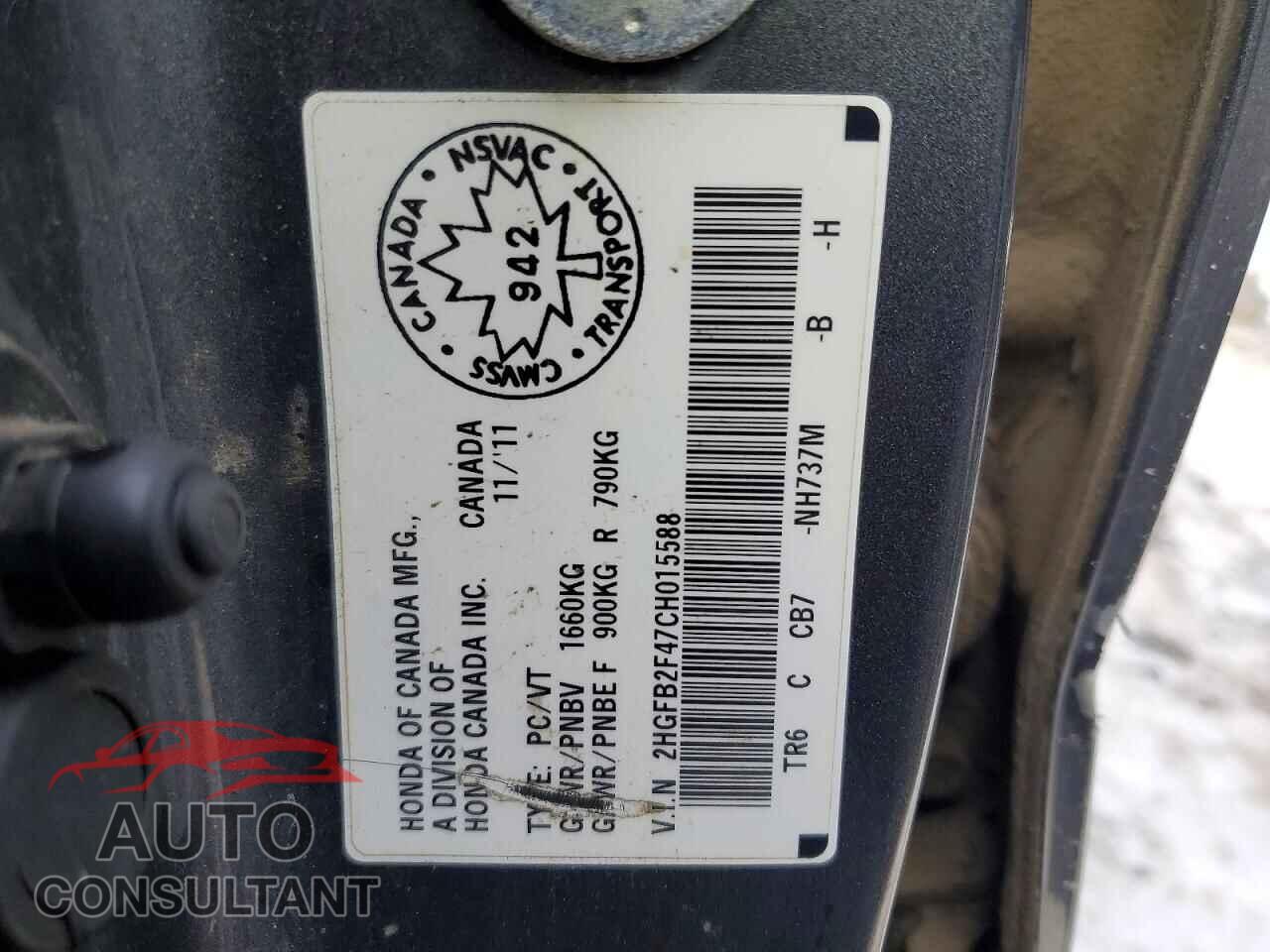 HONDA CIVIC 2012 - 2HGFB2F47CH015588