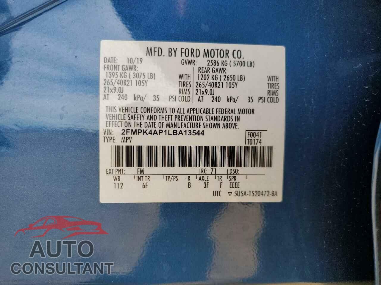 FORD EDGE 2020 - 2FMPK4AP1LBA13544