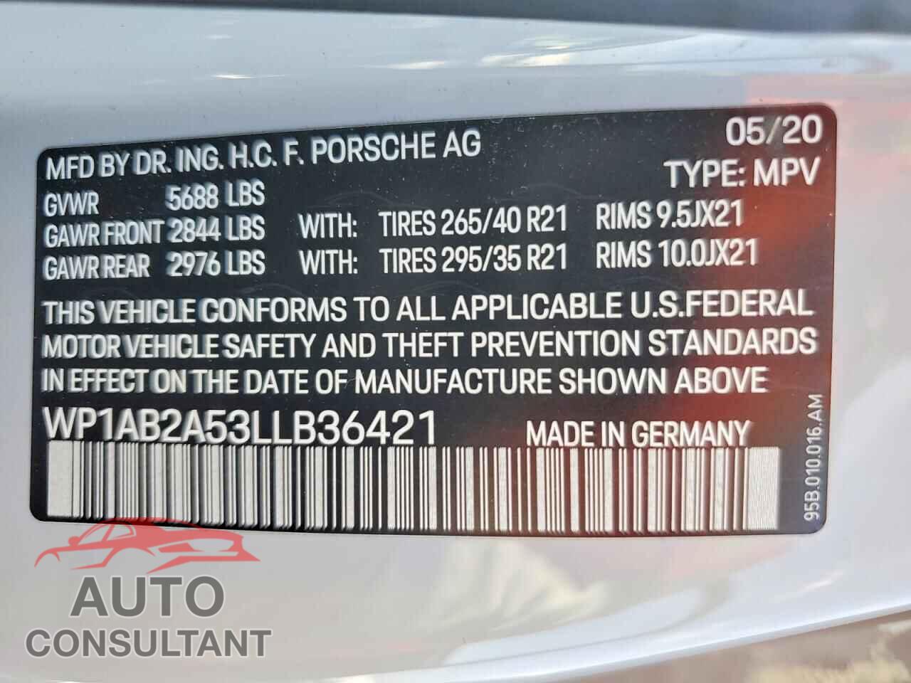 PORSCHE MACAN 2020 - WP1AB2A53LLB36421