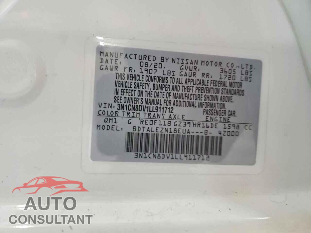 NISSAN VERSA 2020 - 3N1CN8DV1LL911712
