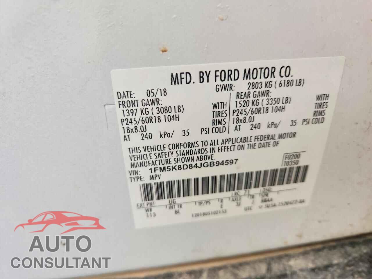 FORD EXPLORER 2018 - 1FM5K8D84JGB94597