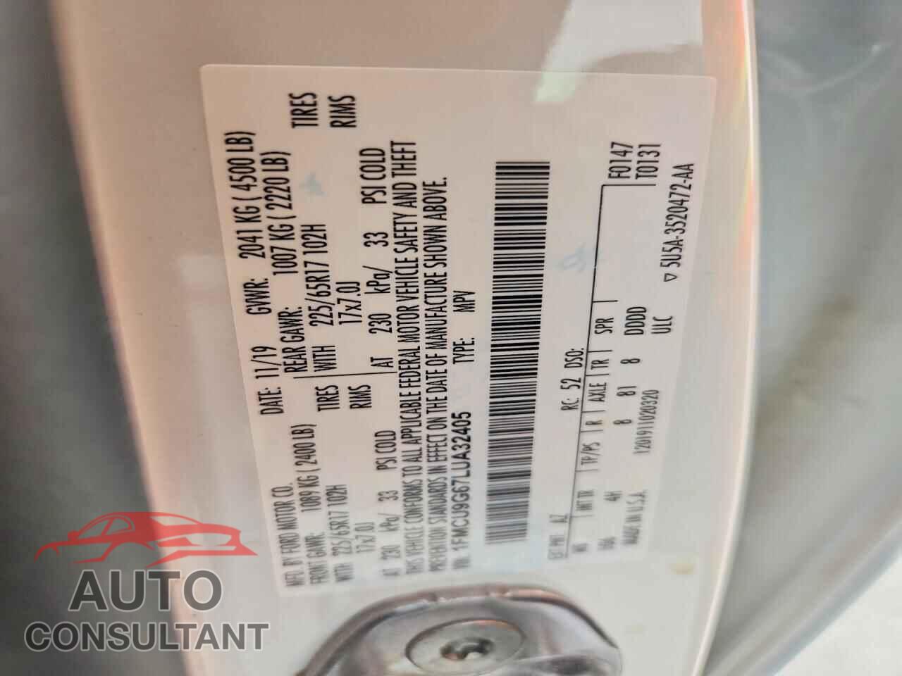 FORD ESCAPE 2020 - 1FMCU9G67LUA32405