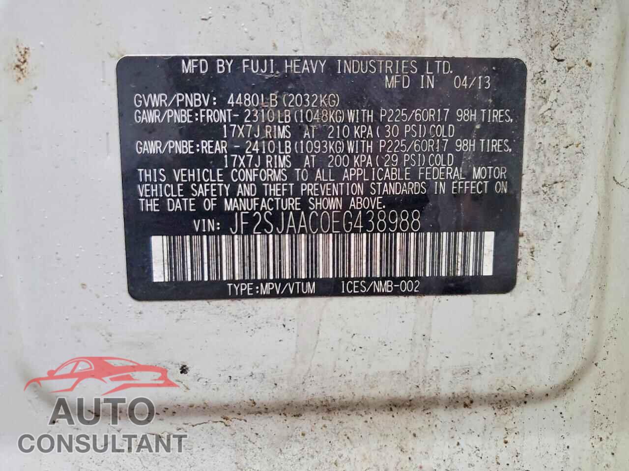 SUBARU FORESTER 2014 - JF2SJAAC0EG438988