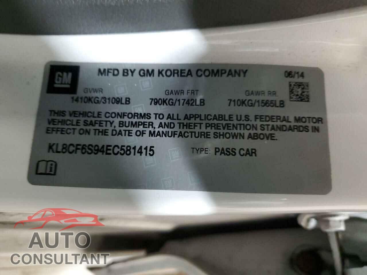 CHEVROLET SPARK 2014 - KL8CF6S94EC581415