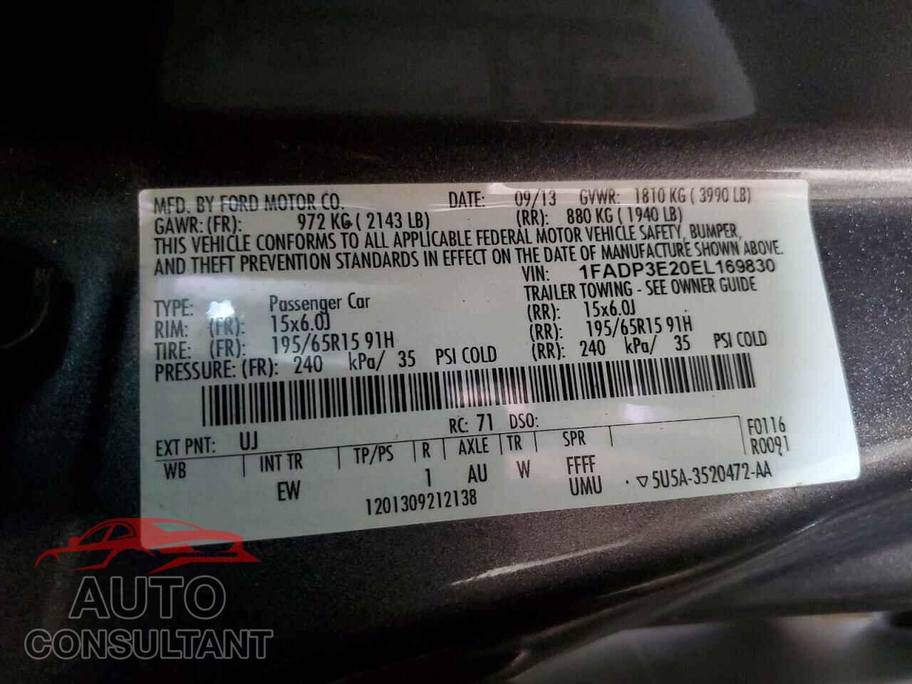 FORD FOCUS 2014 - 1FADP3E20EL169830