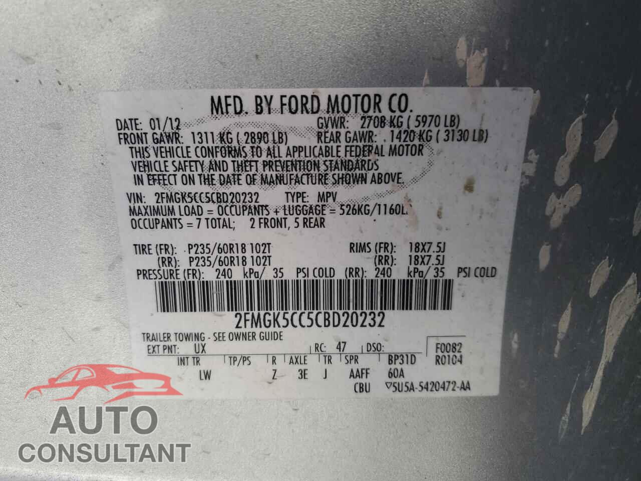 FORD FLEX 2012 - 2FMGK5CC5CBD20232