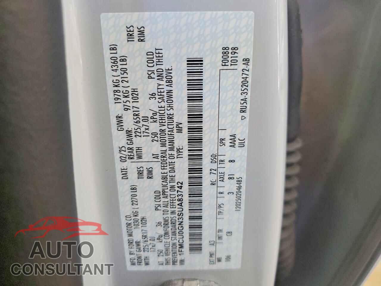 FORD ESCAPE 2025 - 1FMCU0GN3SUA83742