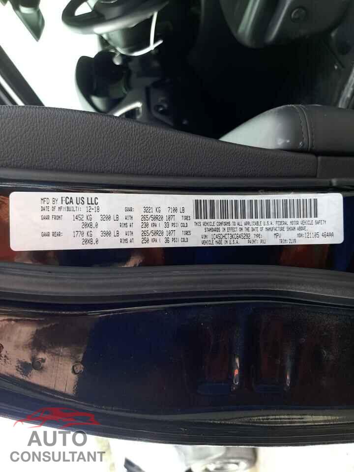 DODGE DURANGO 2019 - 1C4SDHCT3KC645292