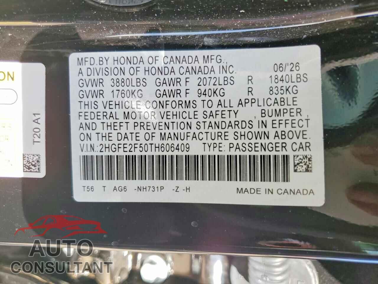 HONDA CIVIC 2026 - 2HGFE2F50TH606409