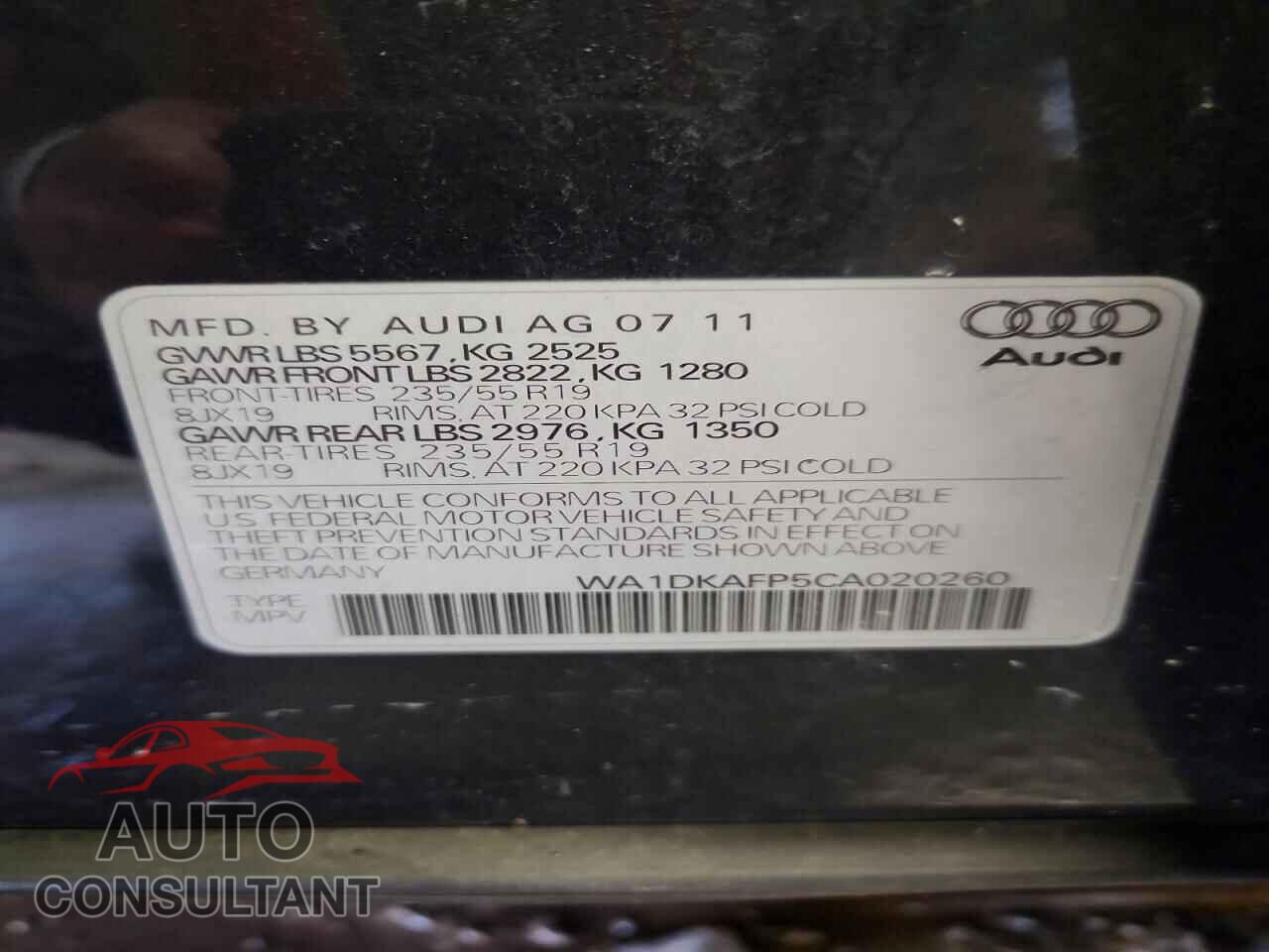 AUDI Q5 2012 - WA1DKAFP5CA020260