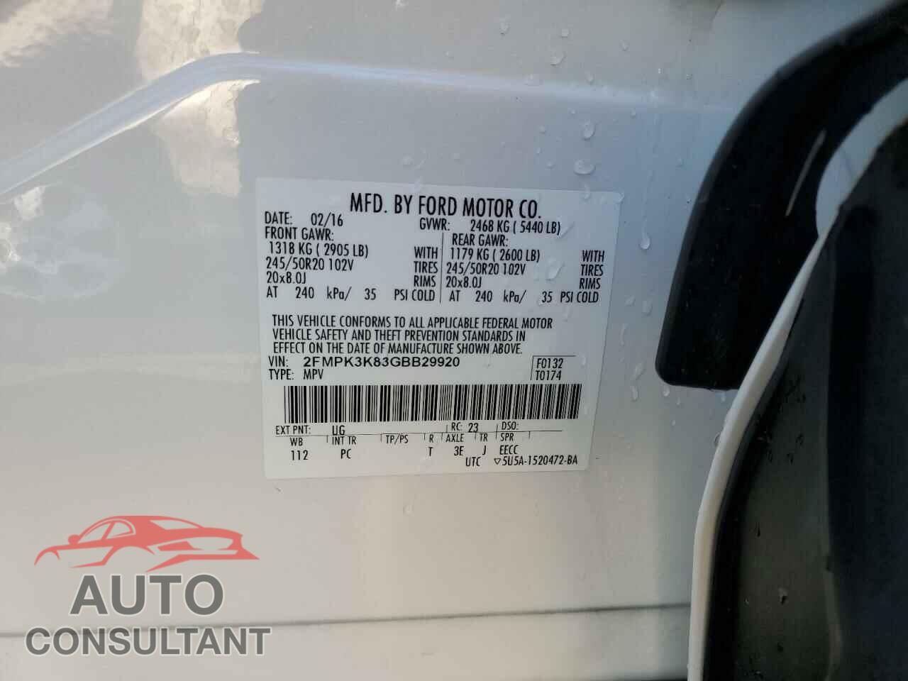 FORD EDGE 2016 - 2FMPK3K83GBB29920