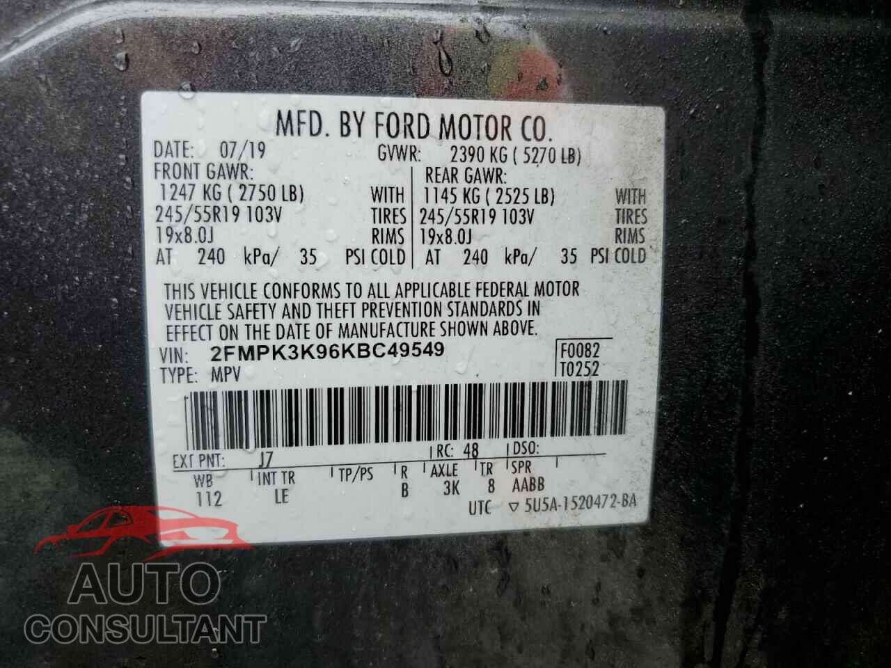 FORD EDGE 2019 - 2FMPK3K96KBC49549