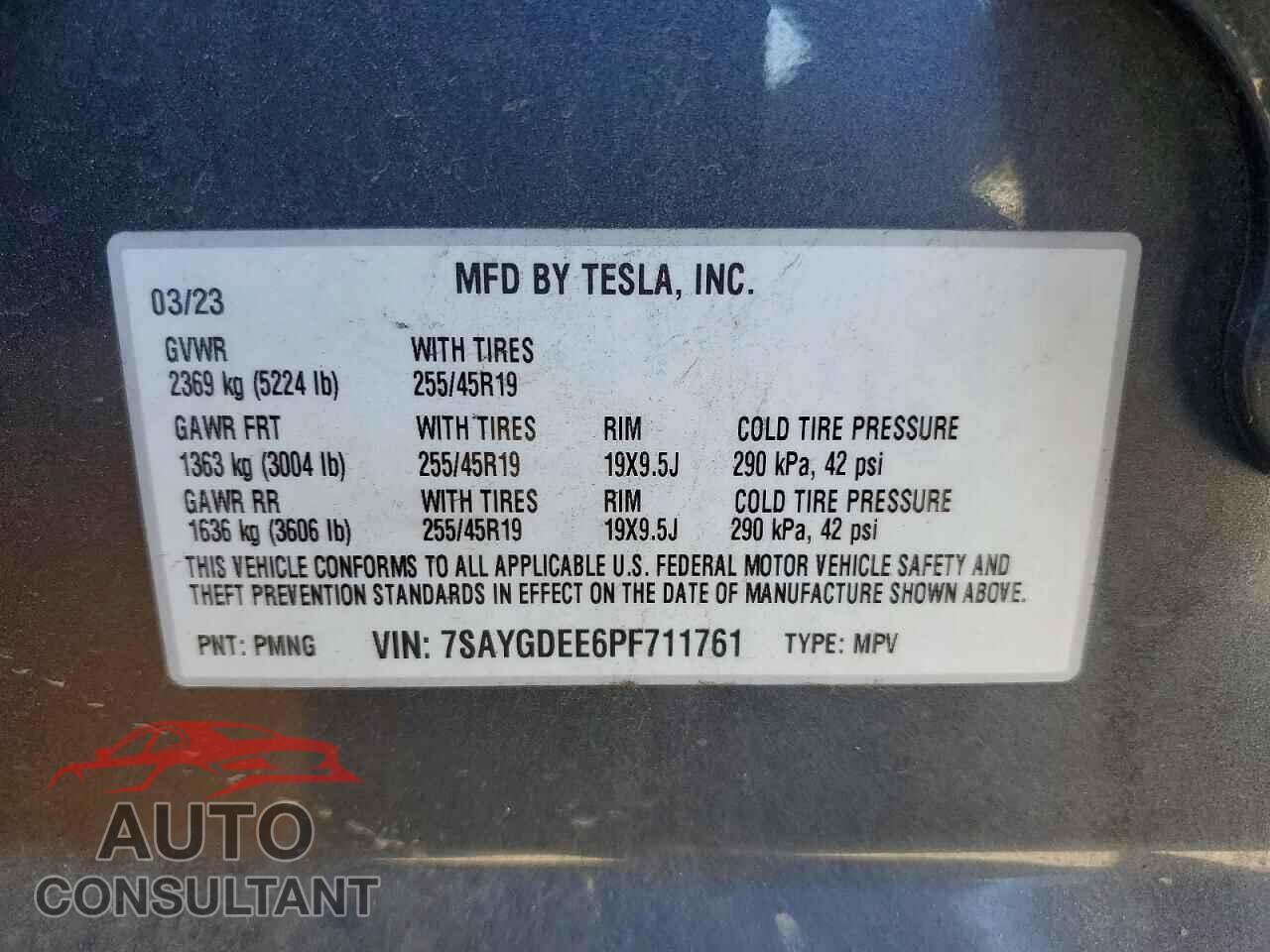 TESLA MODEL Y 2023 - 7SAYGDEE6PF711761