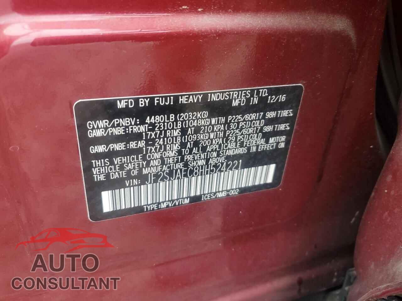 SUBARU FORESTER 2017 - JF2SJAEC8HH524221