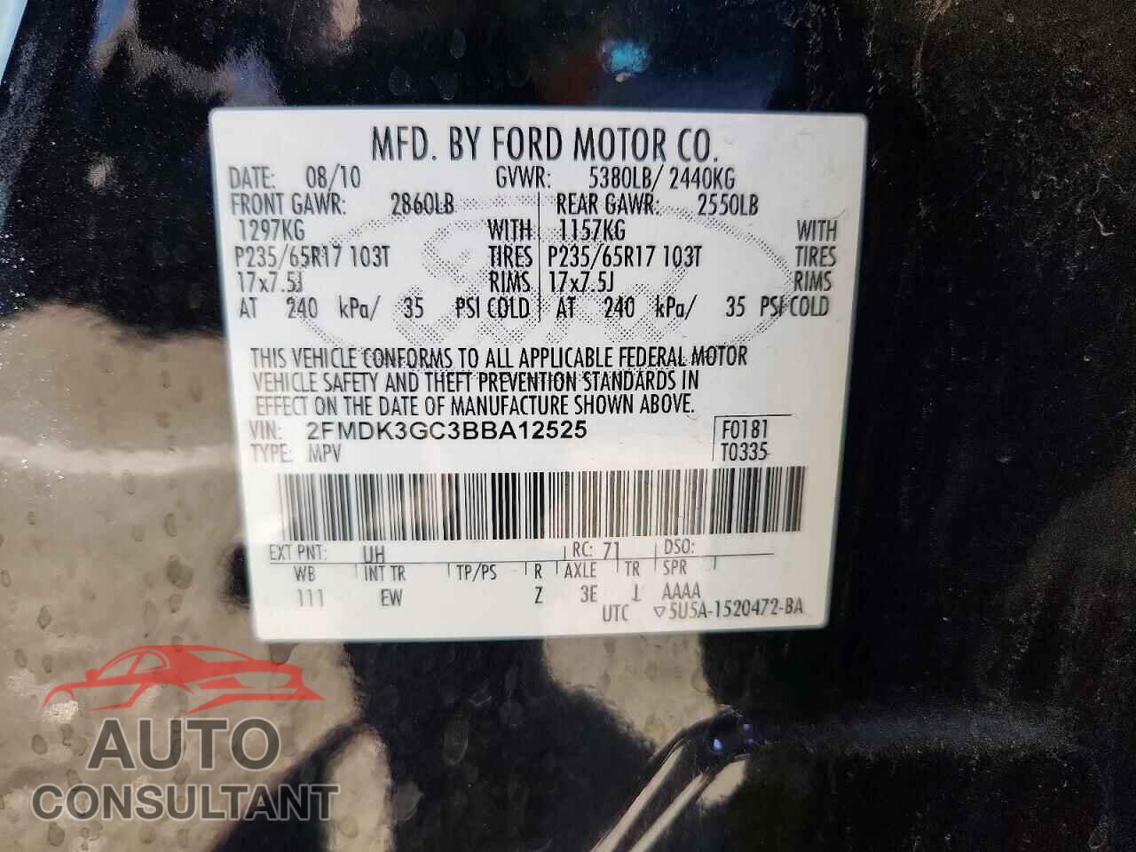 FORD EDGE 2011 - 2FMDK3GC3BBA12525