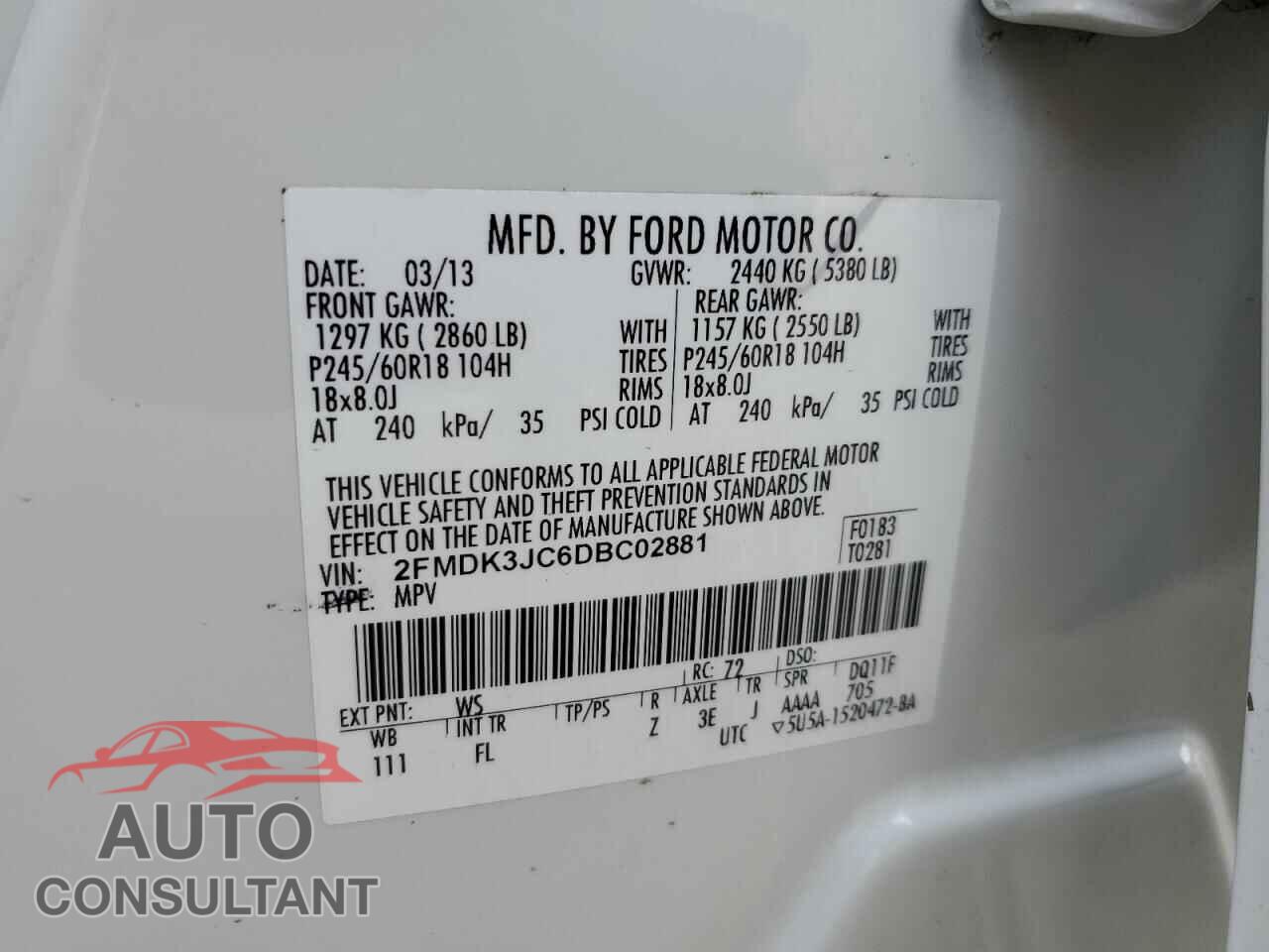 FORD EDGE 2013 - 2FMDK3JC6DBC02881