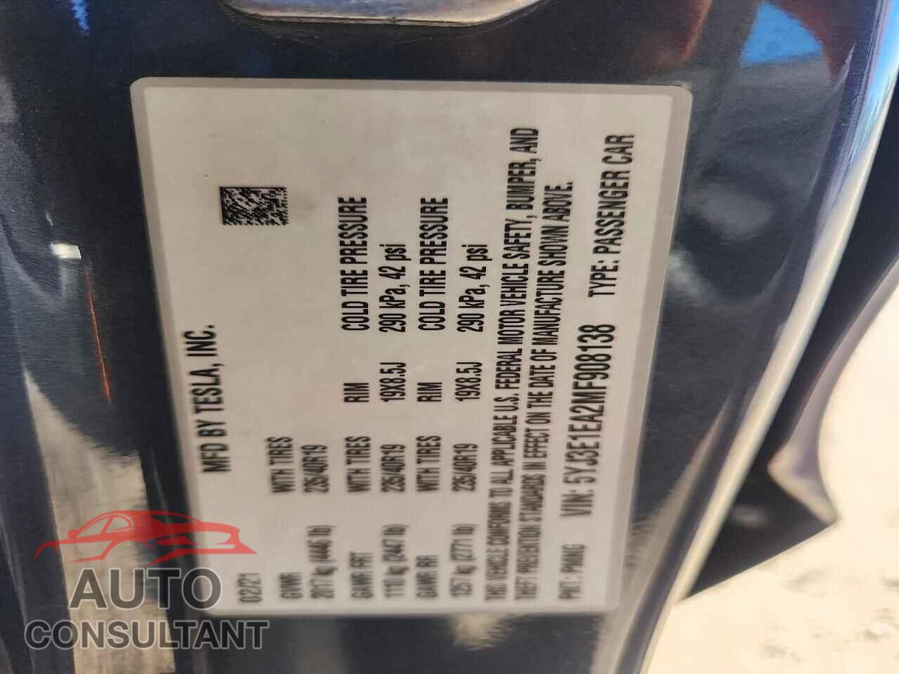 TESLA MODEL 3 2021 - 5YJ3E1EA2MF908138