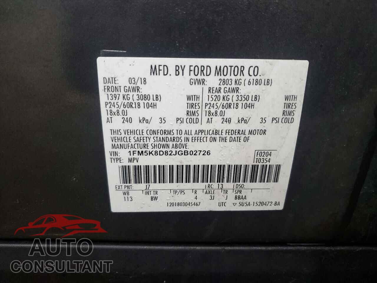 FORD EXPLORER 2018 - 1FM5K8D82JGB02726
