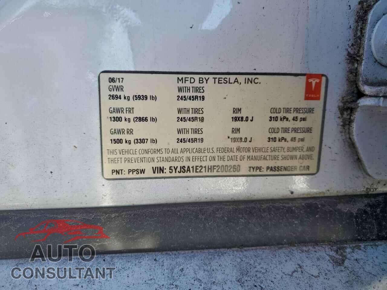 TESLA MODEL S 2017 - 5YJSA1E21HF200260