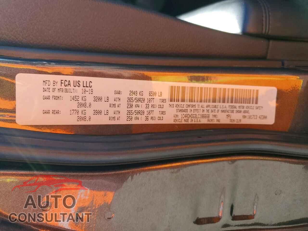 DODGE DURANGO 2020 - 1C4RDHDG3LC186668