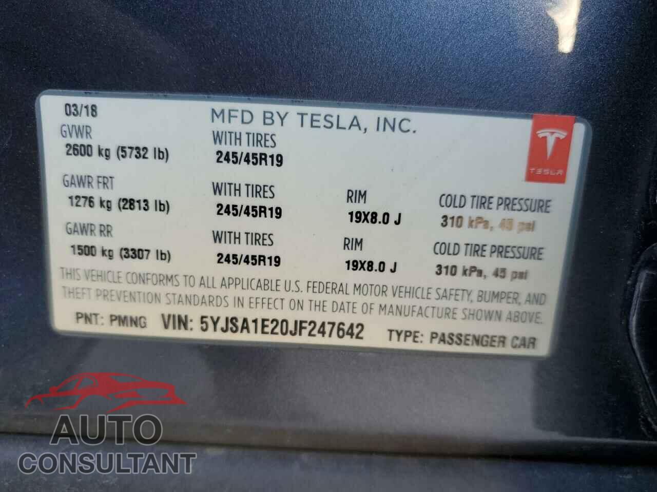 TESLA MODEL S 2018 - 5YJSA1E20JF247642