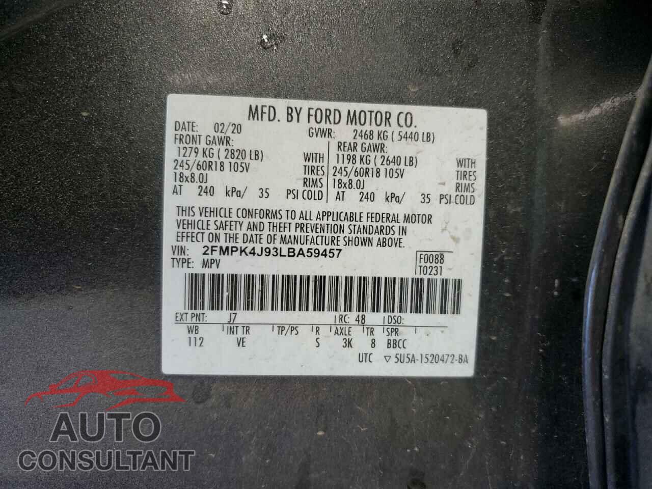 FORD EDGE 2020 - 2FMPK4J93LBA59457