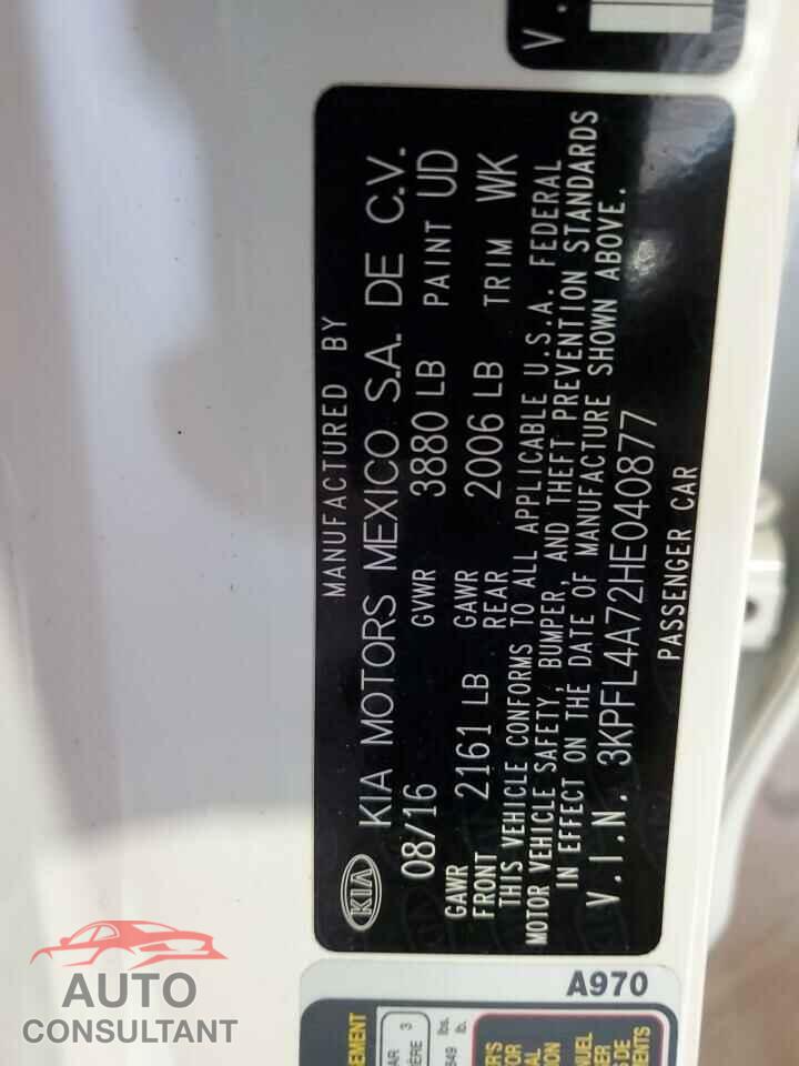 KIA FORTE 2017 - 3KPFL4A72HE040877