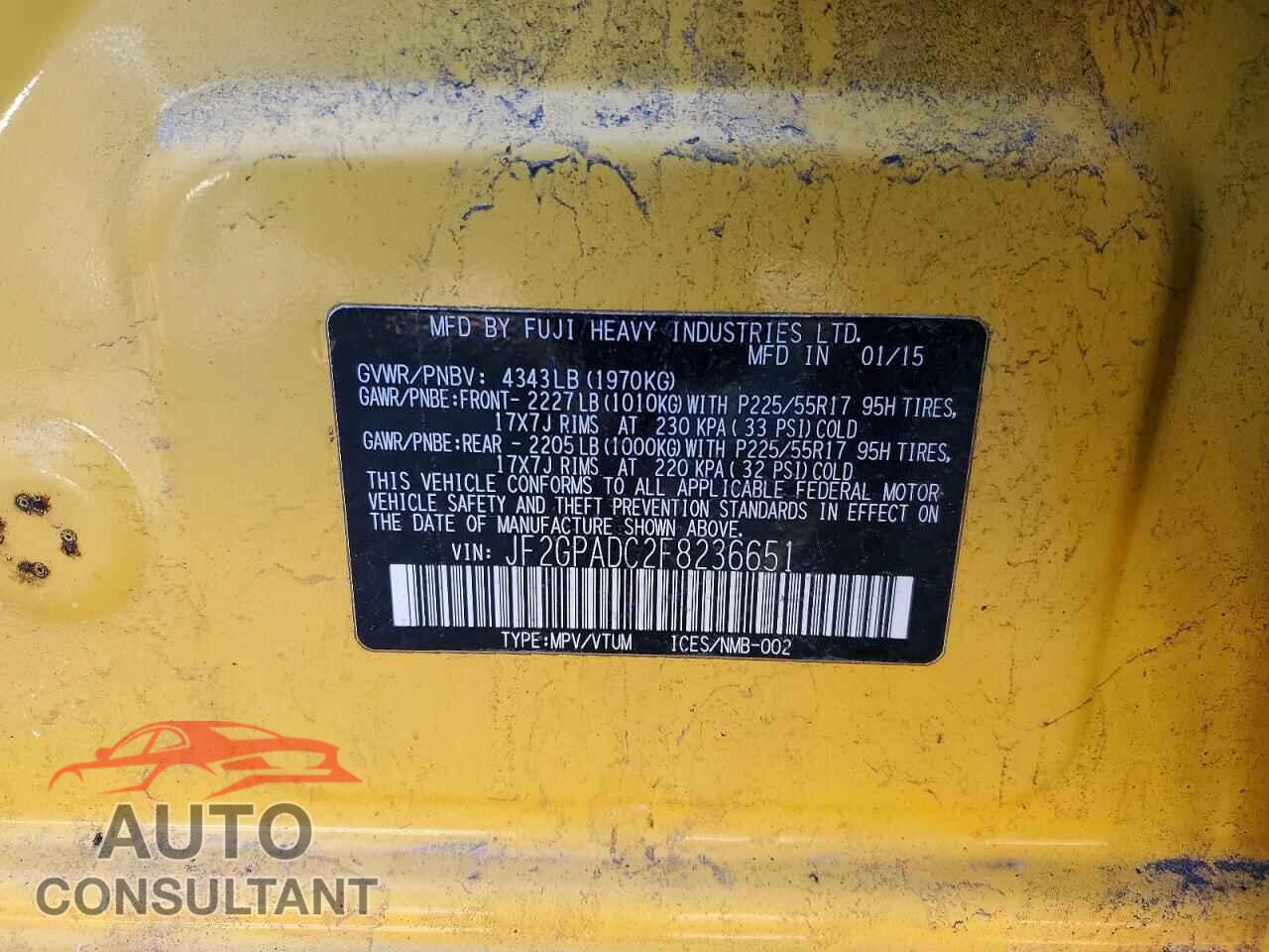 SUBARU XV 2015 - JF2GPADC2F8236651