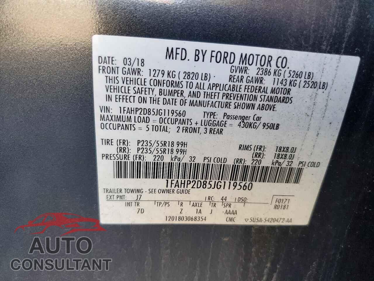 FORD TAURUS 2018 - 1FAHP2D85JG119560