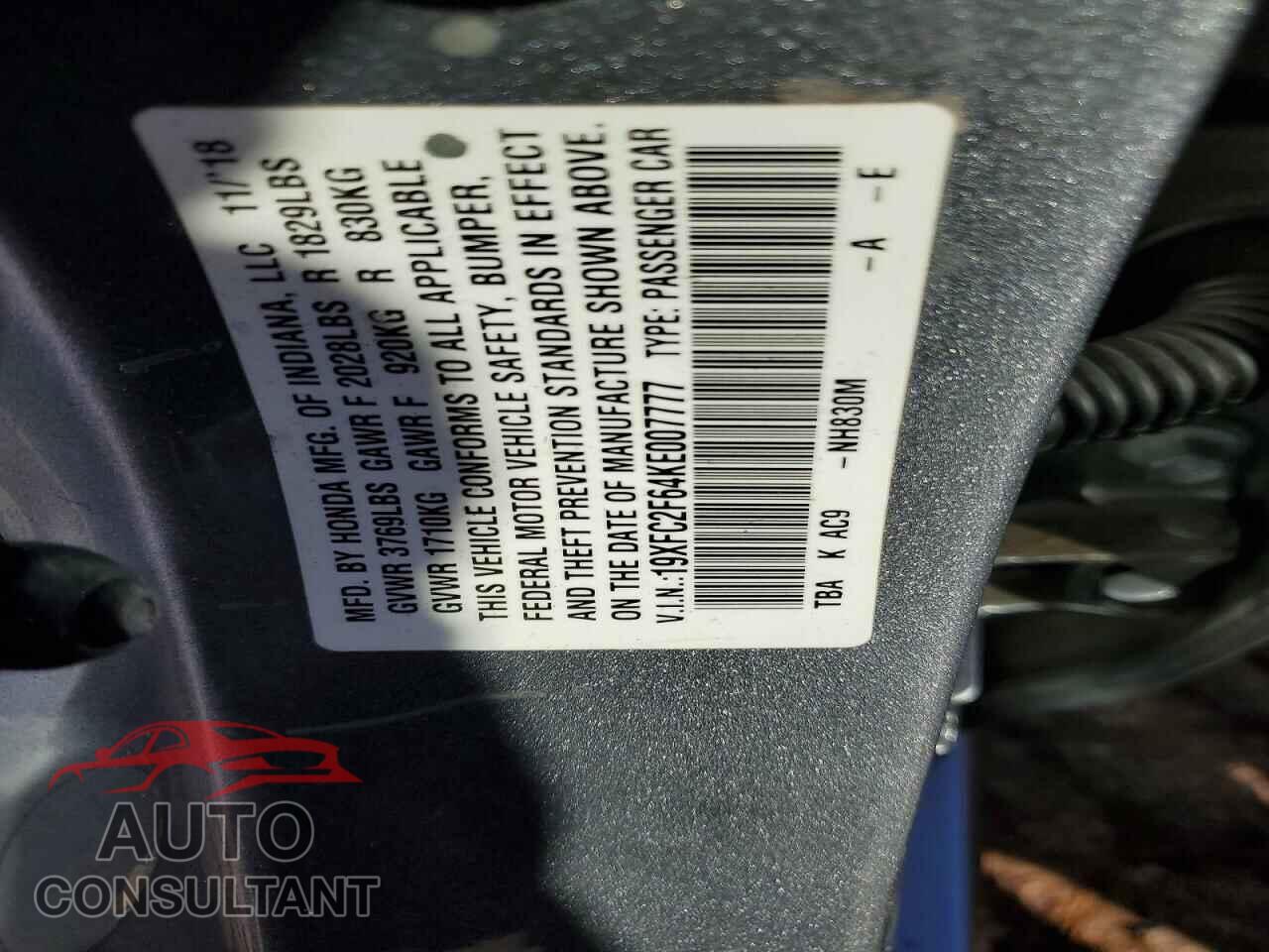 HONDA CIVIC 2019 - 19XFC2F64KE007777