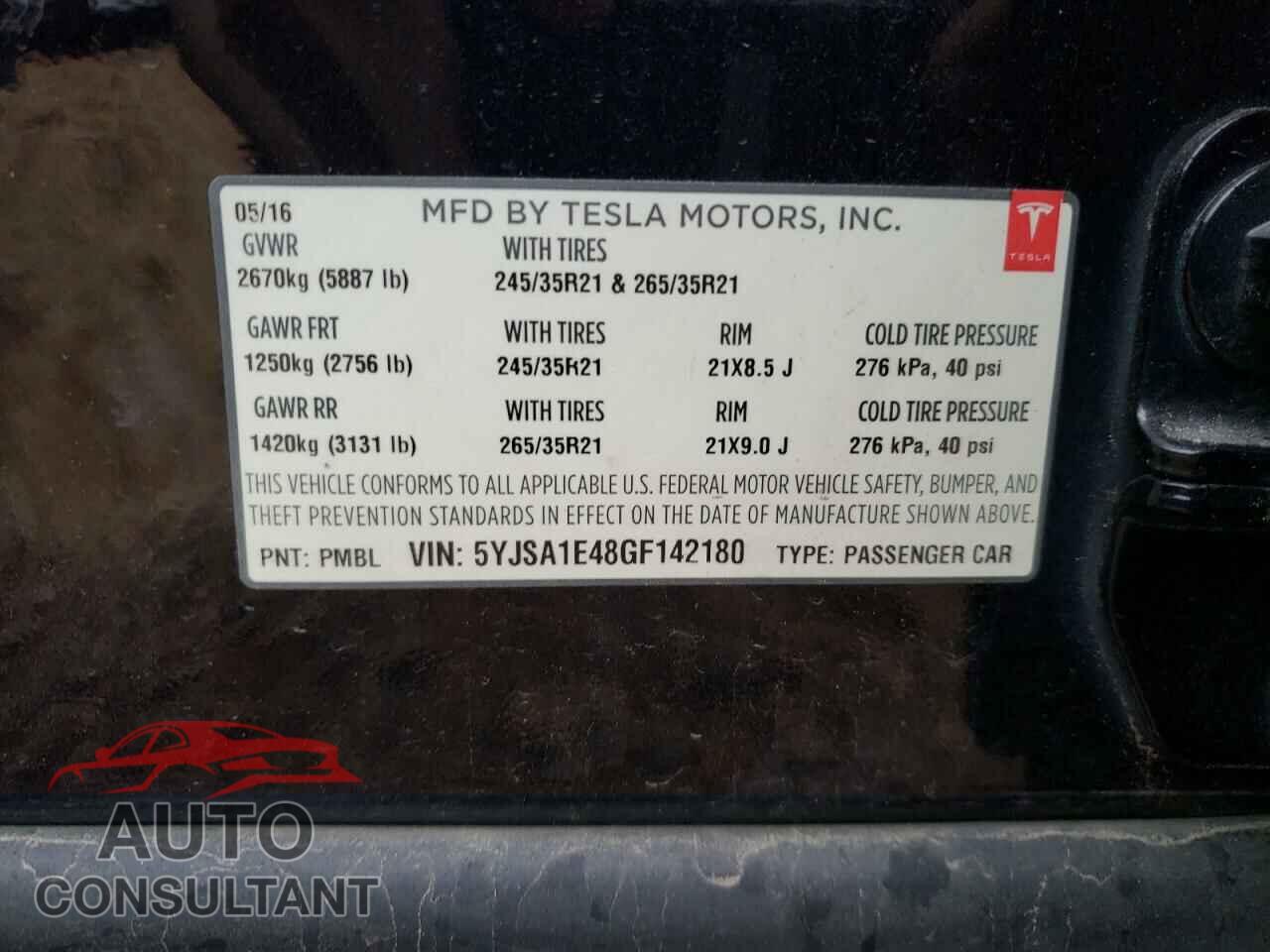 TESLA MODEL S 2016 - 5YJSA1E48GF142180