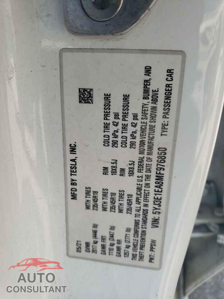 TESLA MODEL 3 2021 - 5YJ3E1EA8MF976850