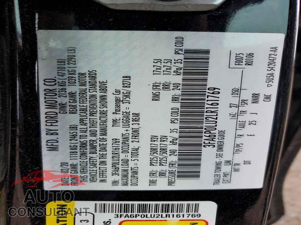 FORD FUSION 2020 - 3FA6P0LU2LR161769