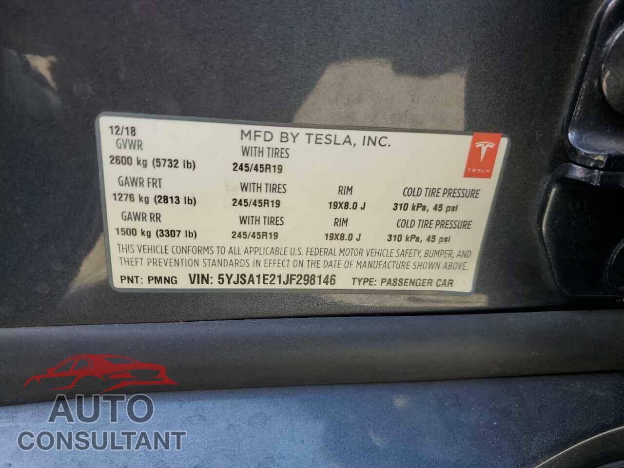 TESLA MODEL S 2018 - 5YJSA1E21JF298146