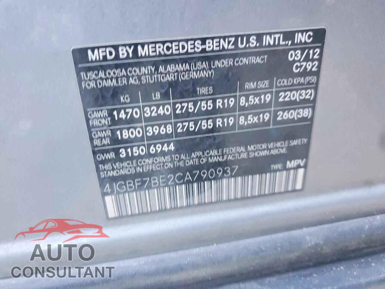 MERCEDES-BENZ GL-CLASS 2012 - 4JGBF7BE2CA790937