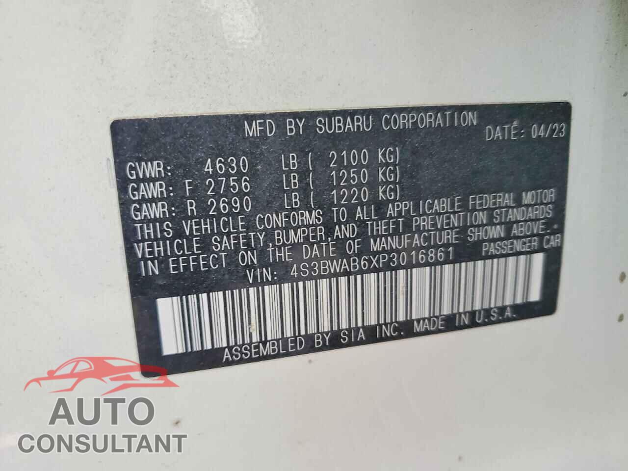 SUBARU LEGACY 2023 - 4S3BWAB6XP3016861