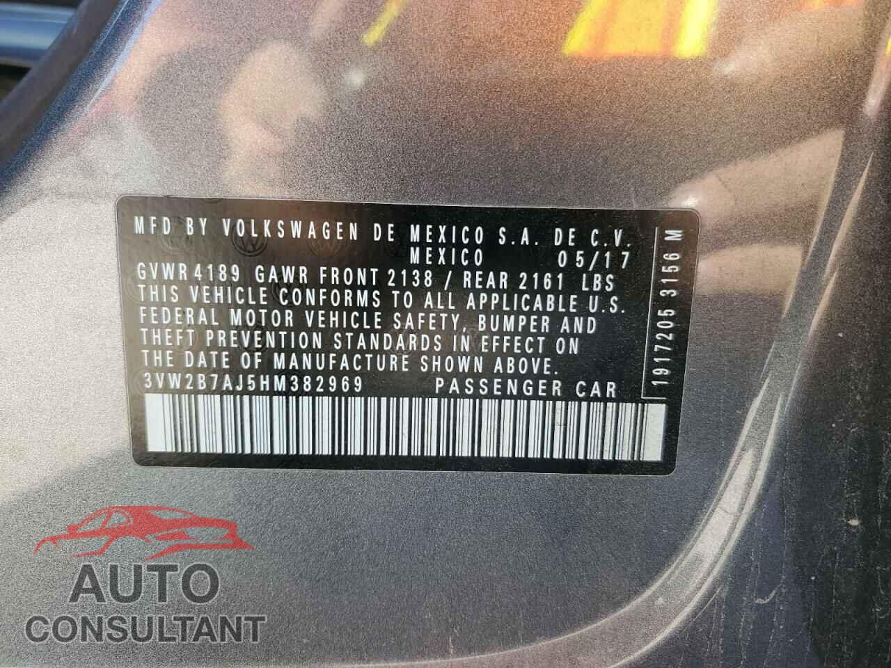 VOLKSWAGEN JETTA 2017 - 3VW2B7AJ5HM382969