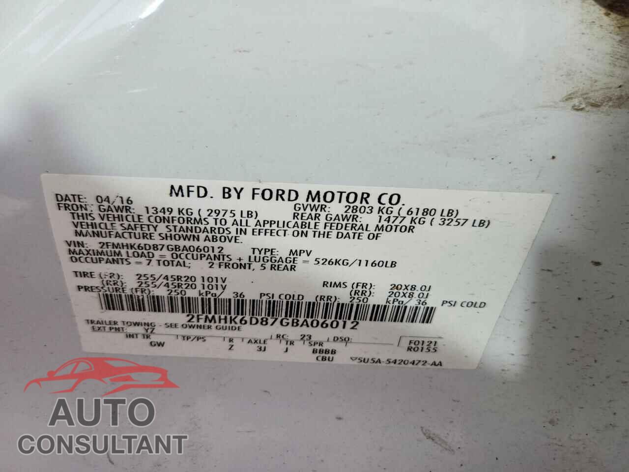 FORD FLEX 2016 - 2FMHK6D87GBA06012