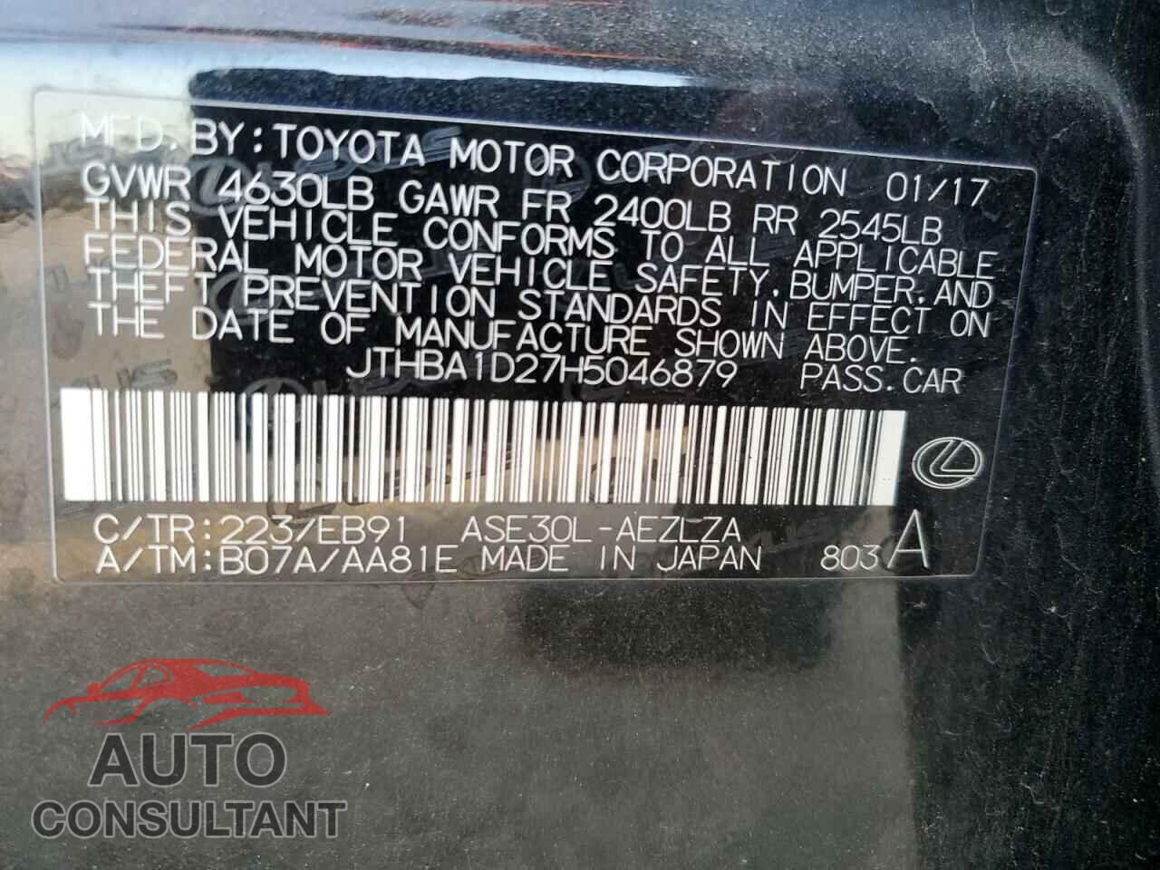 LEXUS IS 2017 - JTHBA1D27H5046879