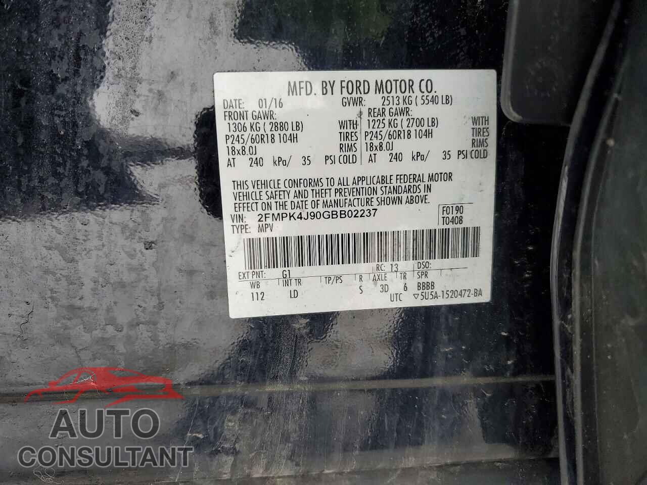 FORD EDGE 2016 - 2FMPK4J90GBB02237