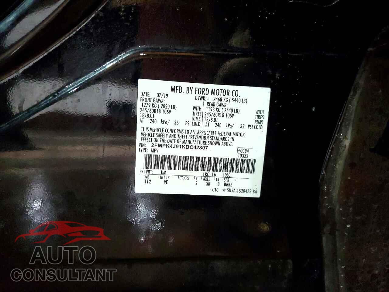 FORD EDGE 2019 - 2FMPK4J91KBC42807